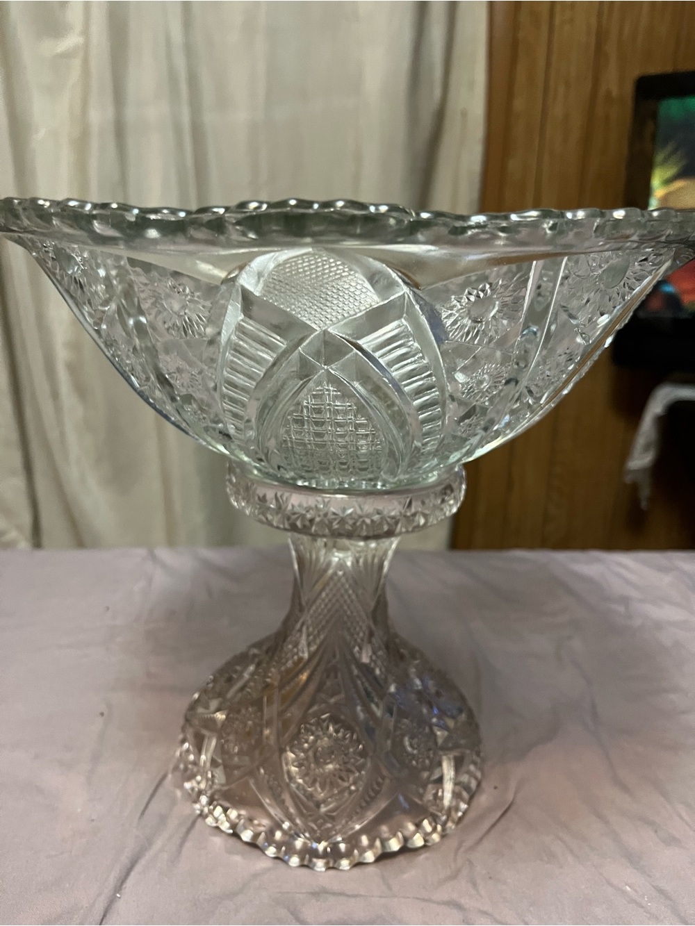 Cut Glass Pedestal Compote Bowl - Clear Crystal Look